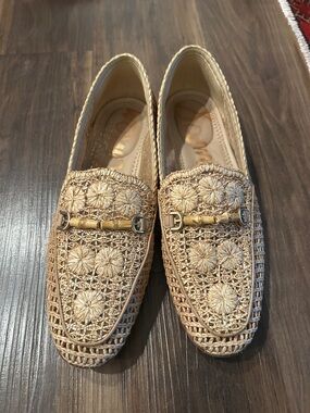 Sam Edelman Woven Straw Loafers in Natural Beige